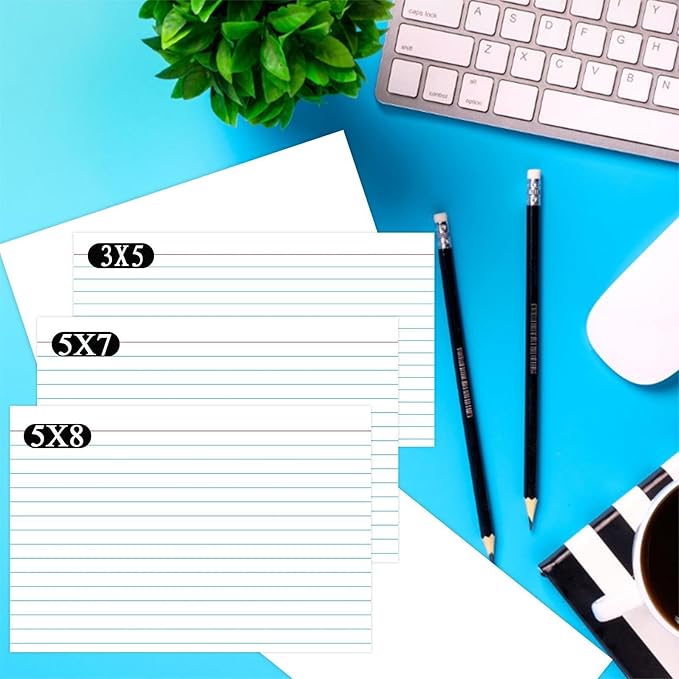 100 Pcs Index Cards 5x8 Ruled - Pinovk Flash Cards for Studying, White Index Cards, File Note Cards, Study Cards, Flash Cards, Study Cards, Lined Index Flashcards for Office and School Supplies