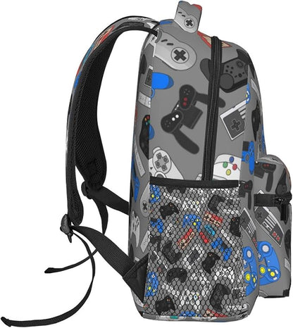 Fiokroo Video Game Controller Grey Background Backpack School Bag For Students Teens Men Women Laptop Backpacks Travel Daypack Bag With Multiple Pockets