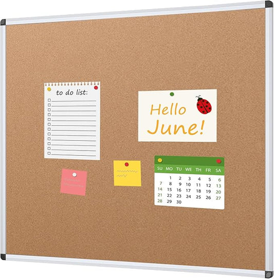 VIZ-PRO Cork Notice Board, 48 X 48 Inches, Silver Aluminium Frame