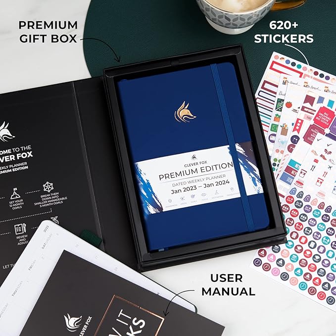 Clever Fox Dated Planner Premium Edition – 2025-2026 Weekly Planner for Planning, Goal Setting & Time Management – Planner Notebook with Habit Tracker & to-do List – A5 Size (Navy Blue)