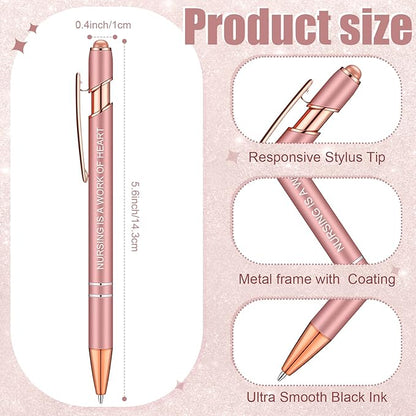 Zonon 12 Pieces Inspirational Pens Bulk Easter Basket Stuffers Motivational Quotes Ballpoint Pens with Stylus Tip Inspirational Gifts for School Office Teachers(Rose Gold,Nurse Style)