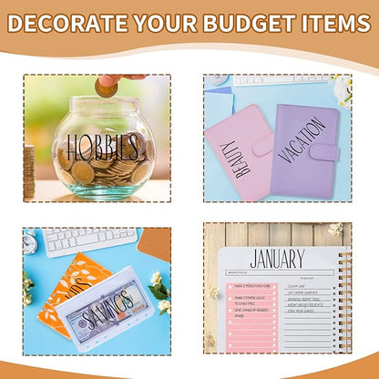 OOUUREC Cash Envelope Sticker Labels - 100 Black Vinyl Decals for Finance Planner, Budget Binder, Wallet