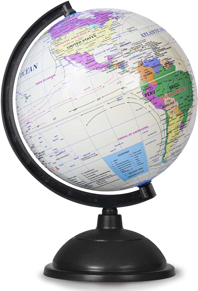 8 Inch World Globe with Stand Rotating Earth Spinning Globe for Kids Geography Classroom Education or Decorations (White)