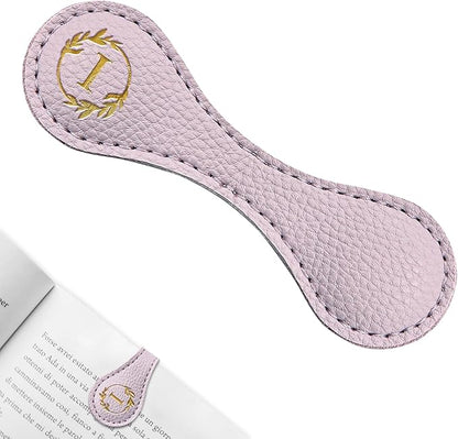ABTOLS Magnetic Leather Initial Bookmarks, Vintage Initial ID Identification Book Marker Clip Gift Purple Capital Letter Book Markers for Book Lover Avid Readers (I)