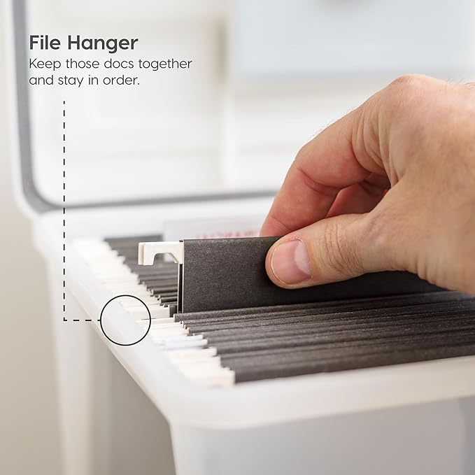 IRIS USA File Box WeatherPro Portable File Organizer Plastic File Box for Letter File w/ Organizer-Lid, Durable Lid and Gasket Seal, Secure Latching Buckles, Stackable, Lockable, Clear 19 Qt. 4 Pack