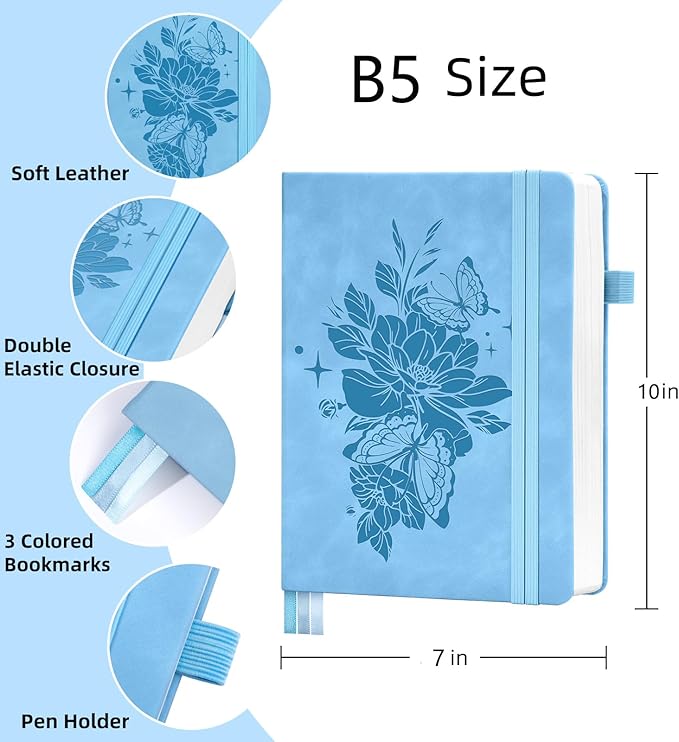 Lined Journal Notebook 365 Pages, B5 Leather Journals for Writing Women & Men, Hardcover Notebook with 100GSM Thick Paper, Daily Journal Notebook for Travel, Work, School, Note Taking, College Ruled