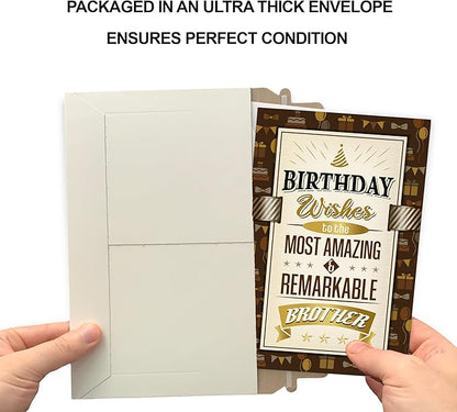 Prime Greetings Birthday Card Brother, Made in America, Eco-Friendly, Thick Card Stock with Premium Envelope 5in x 7.75in, Packaged in Protective Mailer