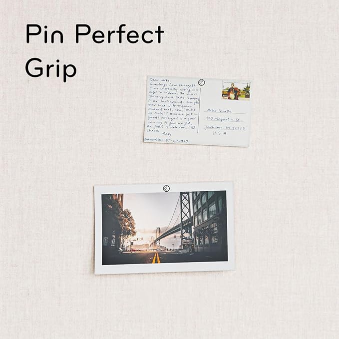 U Brands Farmhouse Linen Bulletin Board, 30"x20", White Wood Style Frame, Includes Push Pins