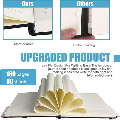 Lined Journal Notebook, (Black), 160 Pages, Medium 5.7 inches x 8 inches - 100 gsm Thick Paper, Hardcover