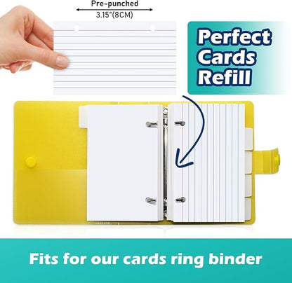 Olivo Index Card Binder Refills, White 3x5 Lined Index Cards with Ring, 2 Holes Punched, 100 Count