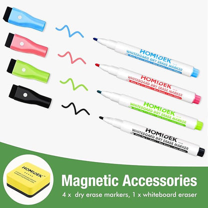 Magnetic Dry Erase Board: Small Fridge Whiteboard, Flexible Refrigerator Magnet White Board, Blank Writing Note Sheet with Dishwasher Magnet Clean Dirty Sign, 4 Markers & Eraser - 20 x 13