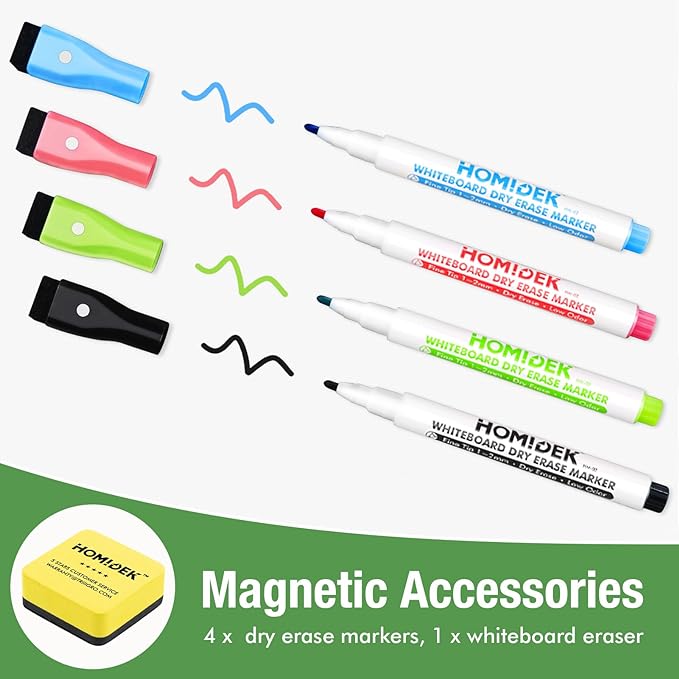 Magnetic Dry Erase Board: Large Fridge Whiteboard, Flexible Refrigerator Magnet White Board, Blank Writing Note Sheet with Dishwasher Magnet Clean Dirty Sign, 4 Markers & Eraser - 23 x 15