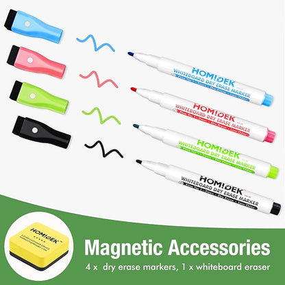 Magnetic Dry Erase Board: Large Fridge Whiteboard, Flexible Refrigerator Magnet White Board, Blank Writing Note Sheet with Dishwasher Magnet Clean Dirty Sign, 4 Markers & Eraser - 23 x 15