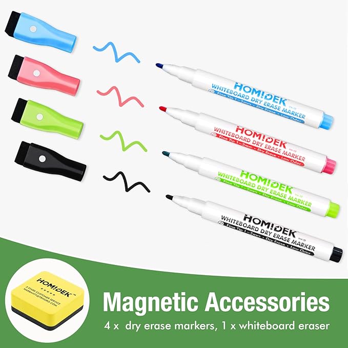 Magnetic Dry Erase Board: Small Fridge Whiteboard, Flexible Refrigerator Magnet White Board, Blank Writing Note Sheet with Kitchen Conversion Chart Magnet, 4 Markers & Eraser - 20 x 13