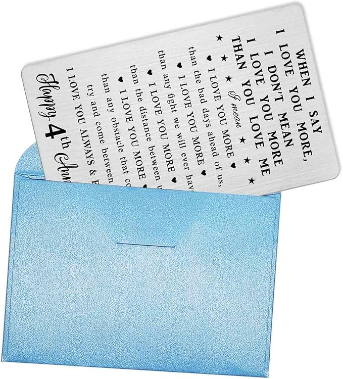 CPLJW 4 Year Anniversary Card for Him Her - 4th 4 yr Wedding Anniversary Wallet Card Presents for Husband Wife