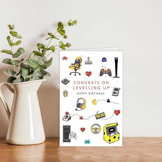 Happy Birthday Gaming Letterpress Card for Him Her, Funny Gamer Birthday Card for Son Daughter, Unique Game Boy Birthday Card, Game Birthday Party Decorations for Brother Boyfriend Husband