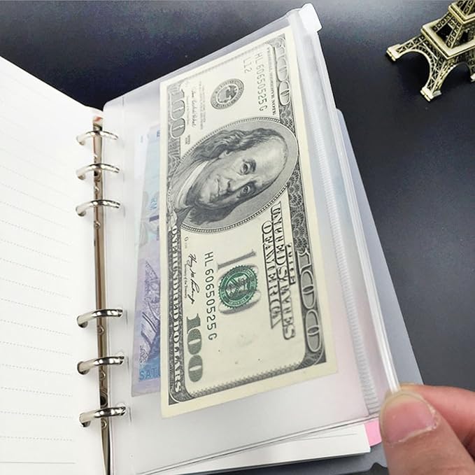 EvZ Zip Closure Envelope for 7 Inches Journal Organizer Diary A6 Notepad Notebook 6 Holes Ring Binder, Flexible Transparent, Set of 3Pcs