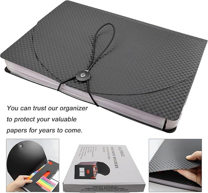 24 Pockets Accordion File Folder Organizer, Expandable Document Paper Receipt Bill Organizer with Color-Coded Tabs, Checkered Organ Bag Design - Letter/A4 Size for Home, Office, School, 1PCS