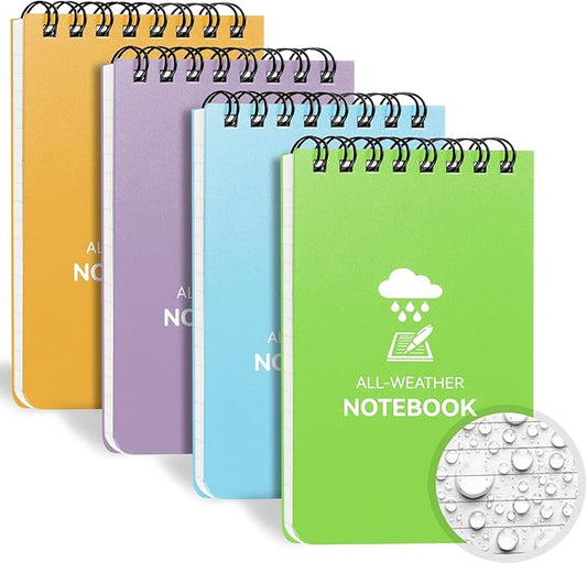 Waterproof Notebook, 4 Pack Top-Spiral Pocket Notepad, 3" x 5" Weatherproof NotePad, All Weather Police Pocket Notebook Little Memo Steno Note Pads for Outdoor Office School Recording, Black