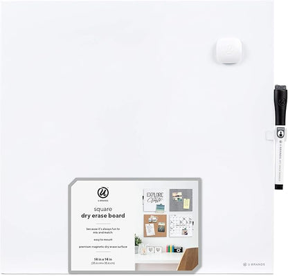 U Brands Magnetic Square Dry Erase Board, 14 x 14 Inches, Frameless (460U00-04) (Pack of 2)