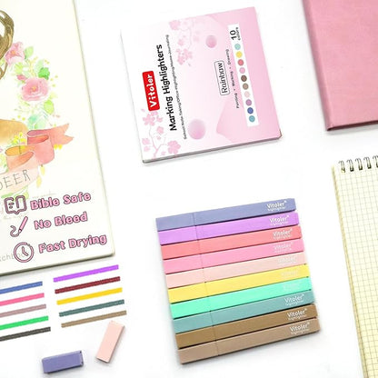 Vitoler 10 Pack Aesthetic Highlighters Soft Chisel Tip Bible Pastel Highlighters Cute Rainbow Color No Bleed Bible Highlighters,Great for Painting,Noting,Marking