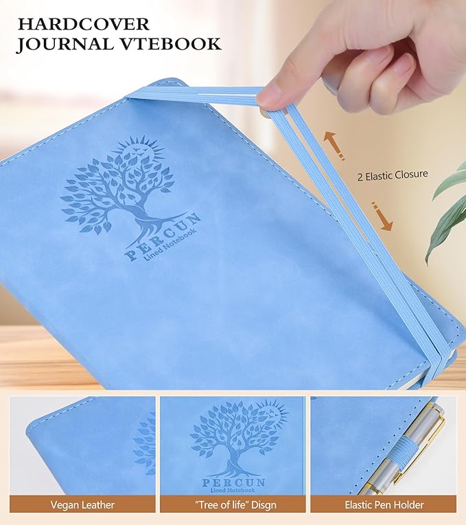 Lined Journal Notebook for Women and Men,Hardcover Leather Journaling Notebook for Writing, Travel, Business, Work and School,200 Pages A5 Notebook for Note Taking, Diary 5.9" × 8.5" - Blue