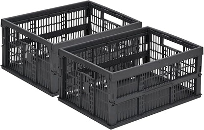2-Pack Pastel Plastic Storage Baskets, Collapsible Crates for Organizing, Space-Saving Bins for Classroom, Kitchen, Office, Bedroom (Dark Grey, 19" x 13" x 9")