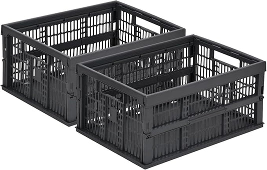 2-Pack Pastel Plastic Storage Baskets, Collapsible Crates for Organizing, Space-Saving Bins for Classroom, Kitchen, Office, Bedroom (Dark Grey, 19" x 13" x 9")