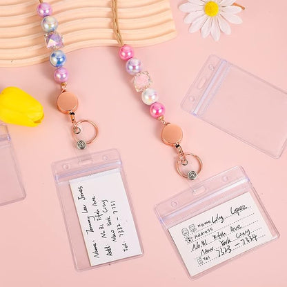 6 in 2 Set Retractable Lanyard for ID Badges, Teacher Lanyard with Badge Holders Beaded Cute Lanyards for ID Badges Keys Teacher Appreciation Gifts Office Gift for Coworkers