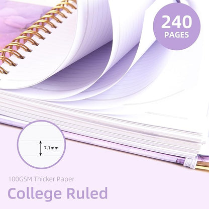 Spiral Notebooks for Work, 240 Pages Lined Spiral Journal Notebook, 5 Subject A5 College Ruled Journals for Writing, 8.6”x6.2''Journaling Notebooks for School Office Supplies(Purple Marble)