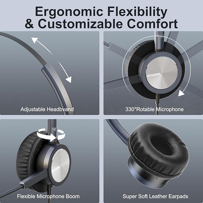 Wired Office Deskphone Landline Phone Headset with Microphone, RJ9 Noise-canceling Telephone Headset QD for Cisco IP Phone 794X 796X 797X 69XX Series & 8811,8841,8851,8861,8941,8945,8961,9951,9971...