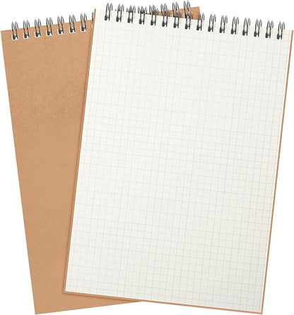 Graph Paper Spiral Notepad A5 Top Wirebound Notepad Grid Notebook Steno Pads Memo Notebook Grid Paper 140 Pages for Writing Sketching Drawing Office Supplies(Kraft,2 Pack)