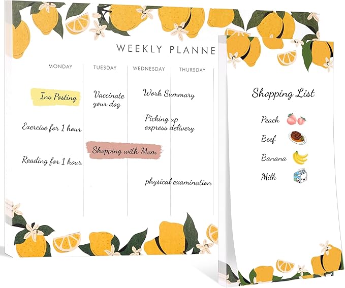 Weekly Planner Notepad Tear Off Set of 2 Weekly Calendar Pad 52 Undated To Do List Notepad Sheets Desk Planner Planning Pads Productivity Tracker for Work Goals Notes Schedule Ideas, Yellow