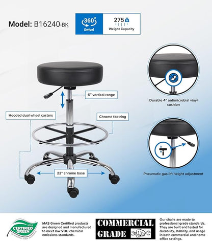 Boss Office Products Boss Office Caressoft Medical/Drafting Stool, Black