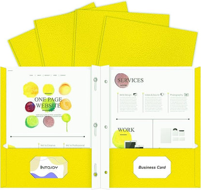 Folders with Pockets,IntoJoy 50 Pack Two Pocket Folders Business Card Holder Paper Folders with Prongs for School Office Filing Cabinet Resume Portfolio (Yellow)