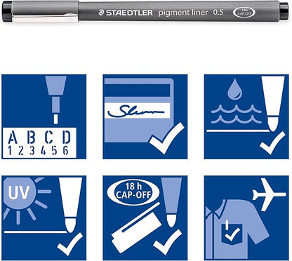 STAEDTLER Pigment Liner, Fineliner Pen for Drawing, Drafting, Journaling, 1.2mm, Black, Box of 5 Pens, 308 12-9M