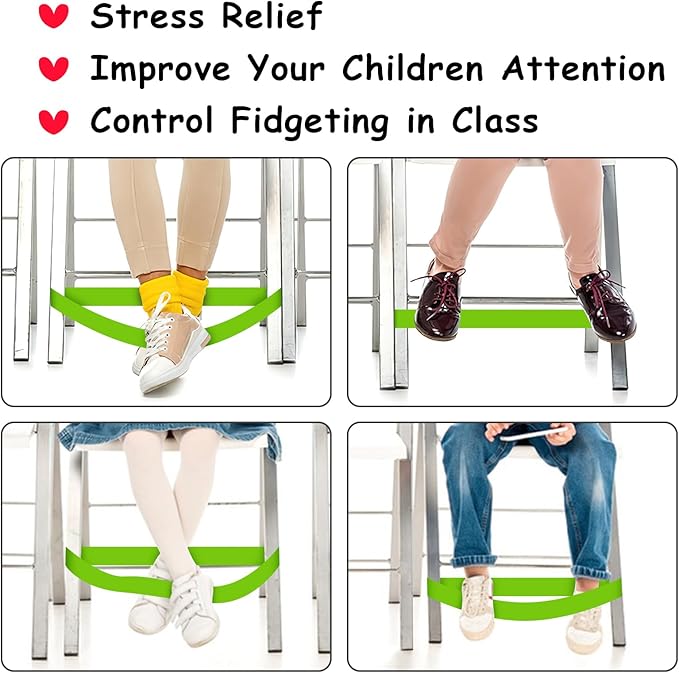 6 Pack Chair Bands for Kids with Fidgety Feet, ADHD Tools for Kids, ROOKEA Sensory Room Must Haves for Adhd Kids Fidget Chair Bands Autism Classroom Must Haves ADHD Tools for Classroom Home Chairs