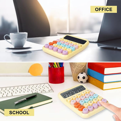 Mechanical Switch Calculator with Big Buttons, Calculators Desktop, 12 Digits, Large LCD Display, Desk Calculator, Cute Pink Calculator for Teachers Students Basic Office (Yellow)