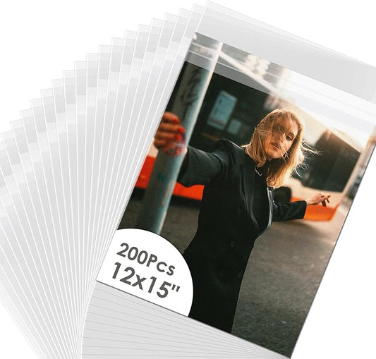 AUEAR, 200 Pack (12"x15") Crystal Clear Resealable Sleeves Storage Bags - Self Sealing Plastic Bags for Packaging, Clothing & T Shirts