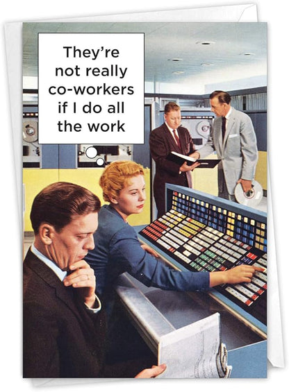 NobleWorks - Hilarious Employment Work Anniversary Card - Funny Retro Notecard for Employees, Coworker - Not Really Co-Workers C4159ANG-WA