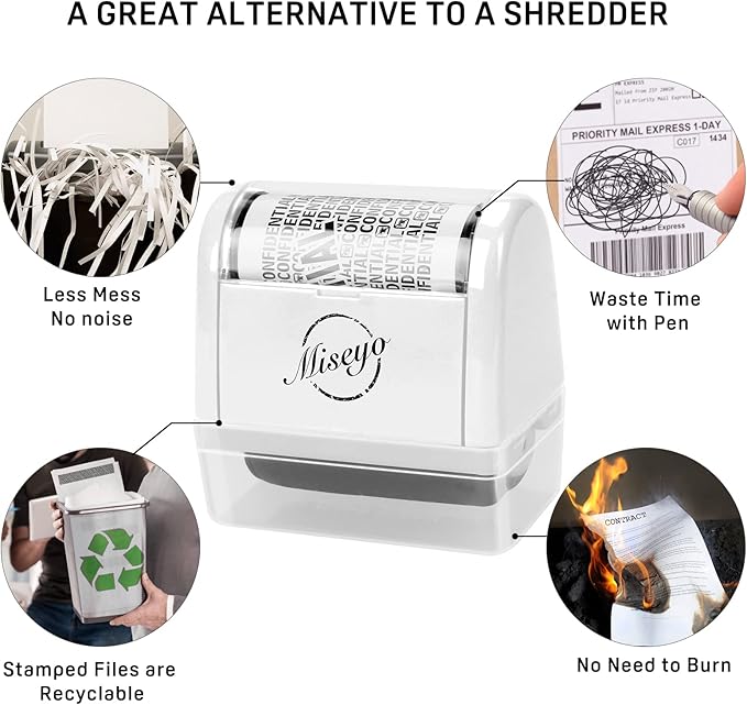 Miseyo Wide Roller Stamp Identity Theft Stamp 1.5 Inch Perfect for Privacy Protection,Anti-Theft Security Confidential Easy for Guard Personal Information Blockout - White