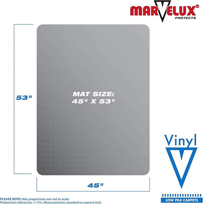 Marvelux Office Chair Mat for Low Pile Carpets 45" x 53” Clear Vinyl Protector Mat for Under Desks, Rectangular PVC Carpeted Floor Mat for Gaming Chairs and Computer Desks