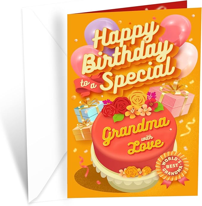 Prime Greetings Grandma Birthday Card, Made in America, Eco-Friendly, Thick Card Stock with Premium Envelope 5in x 7.75in, Packaged in Protective Mailer