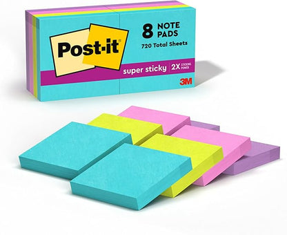 Post-it Super Sticky Notes, 8 Sticky Note Pads, 1.875 x 1.875 in., School Supplies, Office Products, Sticky Notes for Vertical Surfaces, Monitors, Walls and Windows, Supernova Neons Collection