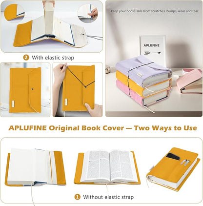 Canvas Book Covers, Washable Book Protector, Book Cover for Paperback Novels, Adjustable Book Cover for Hardcover with Pockets for Pen, Soft Cover Books, Book Lovers Gifts
