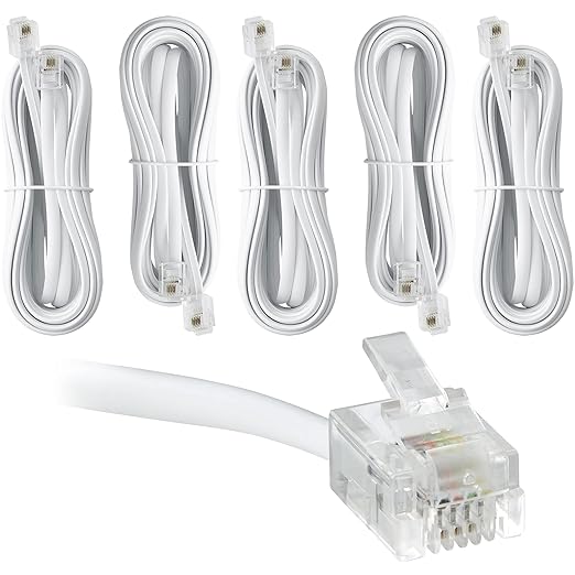 Newhouse Hardware 15 ft Telephone Extension Cord, with RJ11 (6P4C) Connectors, Works with Telephones, Fax Machines, Modems, 5-Pack, White