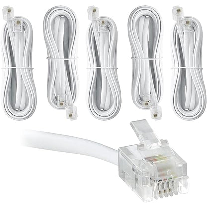 Newhouse Hardware 15 ft Telephone Extension Cord, with RJ11 (6P4C) Connectors, Works with Telephones, Fax Machines, Modems, 5-Pack, White