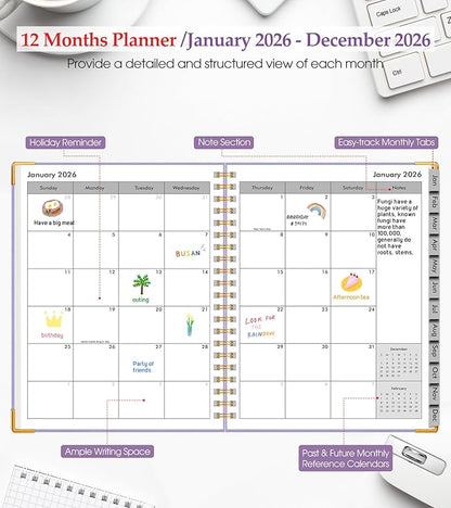 2026 Planner, Weekly and Monthly Calendar Planner from January 2026 - December 2026, 8.5" x 11" Hardcover Leather Hourly Appointment Book with Tabs, Spiral Daily Planners for College School Work Home, Purple