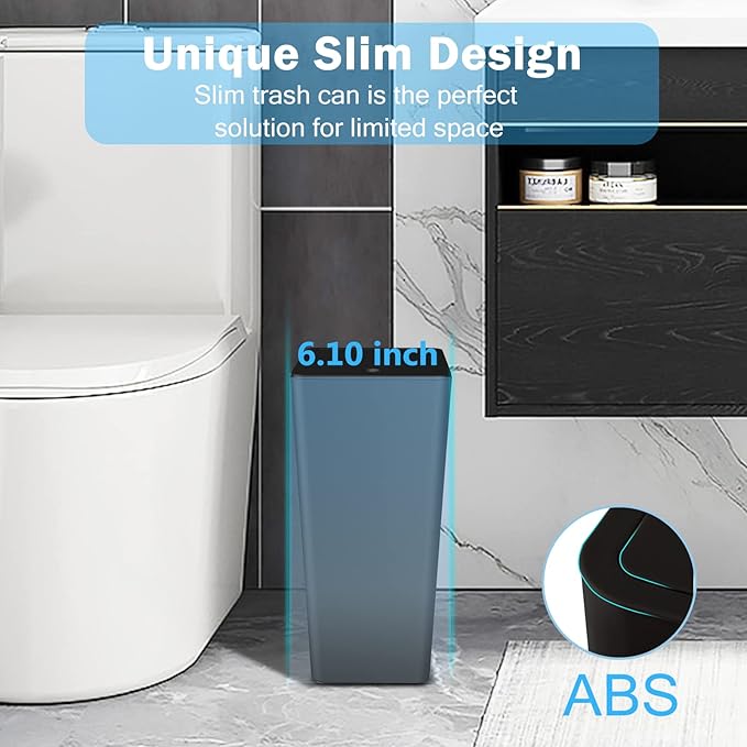 SHPMXUPW 3 Pack Bathroom Small Trash Can with Lid,10L / 2.6 Gallon Slim Garbage Bin Wastebasket with Pop-Up Lid for Bedroom, Office, Kitchen, Craft Room, Fits Under Desk/Cabinet/Sink