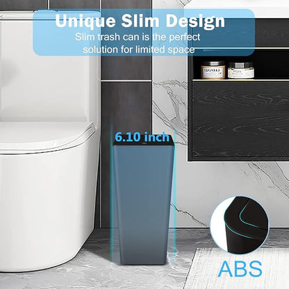 SHPMXUPW 3 Pack Bathroom Small Trash Can with Lid,10L / 2.6 Gallon Slim Garbage Bin Wastebasket with Pop-Up Lid for Bedroom, Office, Kitchen, Craft Room, Fits Under Desk/Cabinet/Sink